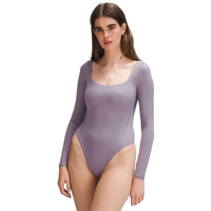 Lululemon Wundermost Ultra-Soft Nulu Square-Neck Long-Sleeve Bodysuit-purple